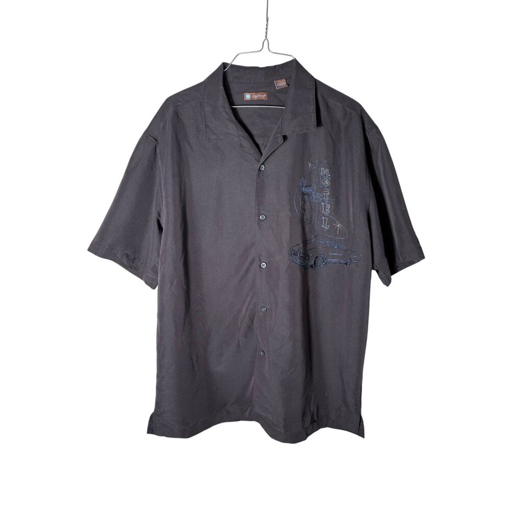Centro Men's Size Large Matte Black and‎ Blue Button-Down Hotel Car Vegas Shirt